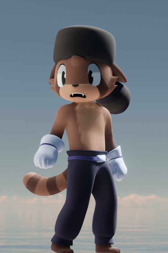 A raccoon character.